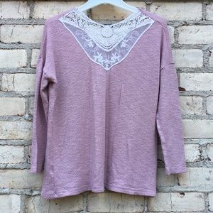 American Eagle Pink Knit Sweater Lace Panel Back S